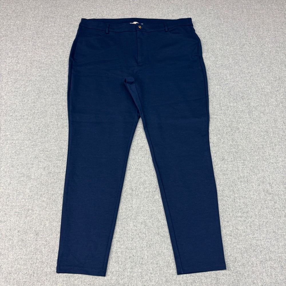 Michael Michael Kors Pants 18W Navy Blue Stretch Gold Logo MK Trousers Skinny